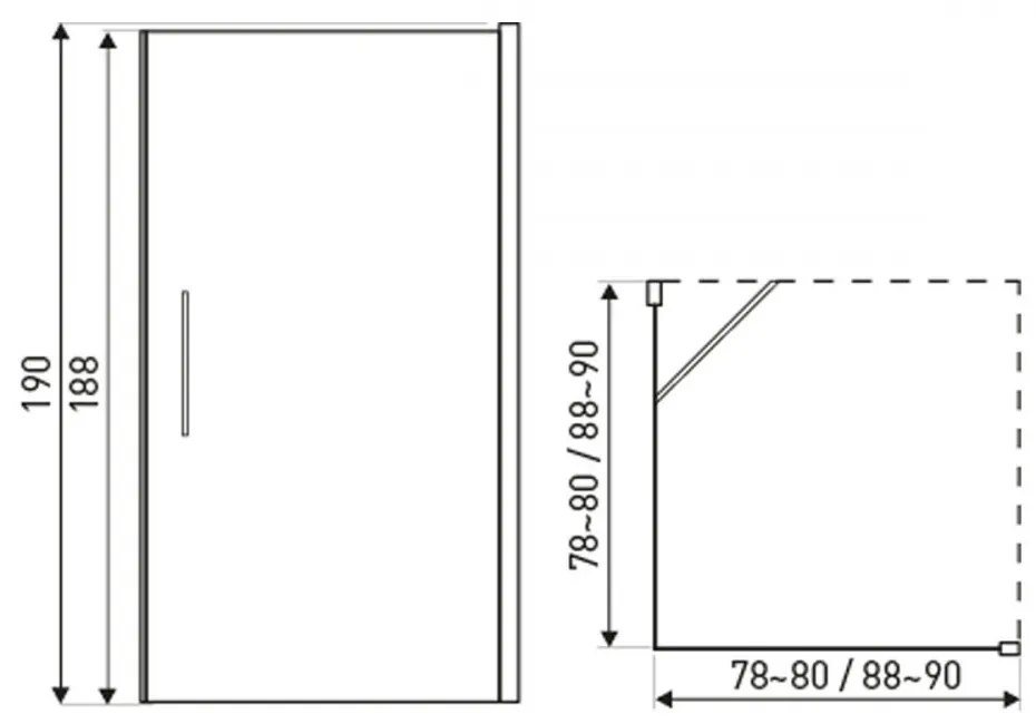 Cabină de duș pătrată Monica MONICA80 cu ușă batantă, 80x80x190 cm