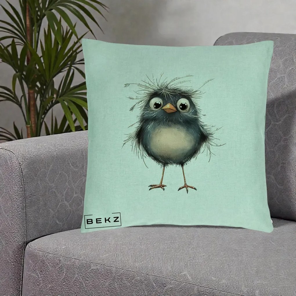 Perna Decorativa Pui Negru Zbarlit cu Pene Fine, 40x40 cm, Verde Menta, Husa Detasabila, Perna Inclusa, BEKZ®