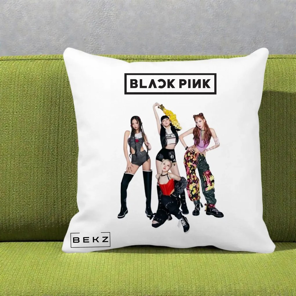 Perna Personalizata K-pop BLACKPINK Fotografie de Grup, 40x40 cm, Alba Mata, Husa Detasabila, Perna Inclusa, BEKZ®