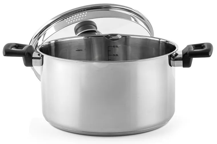 Cratiță Luigi Ferrero Sophia FR-3406, 26x14 cm, 7 l, Oțel 18/10, Capac din sticlă, Inducție, Inox