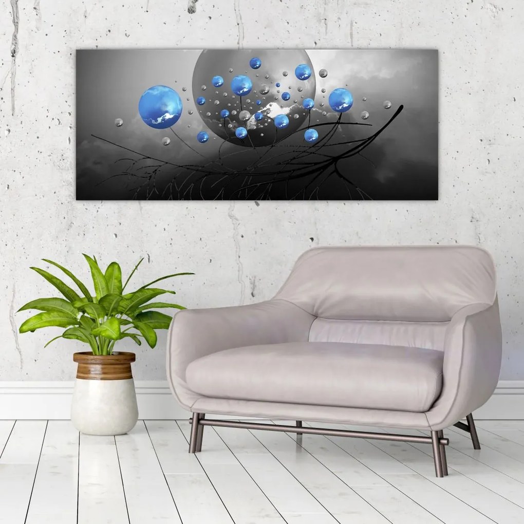 Tabloul cu bile abstracte albastre (120x50 cm)