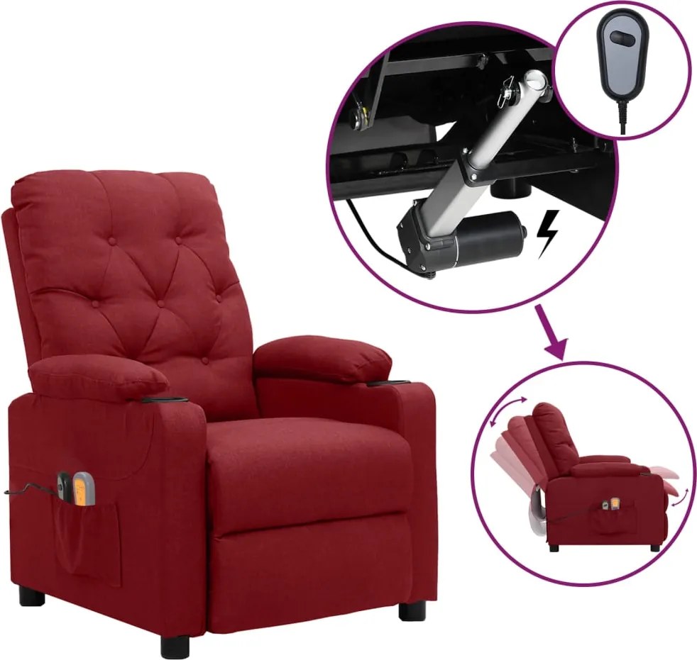 vidaXL Fotoliu de masaj electric rabatabil, roșu vin, textil