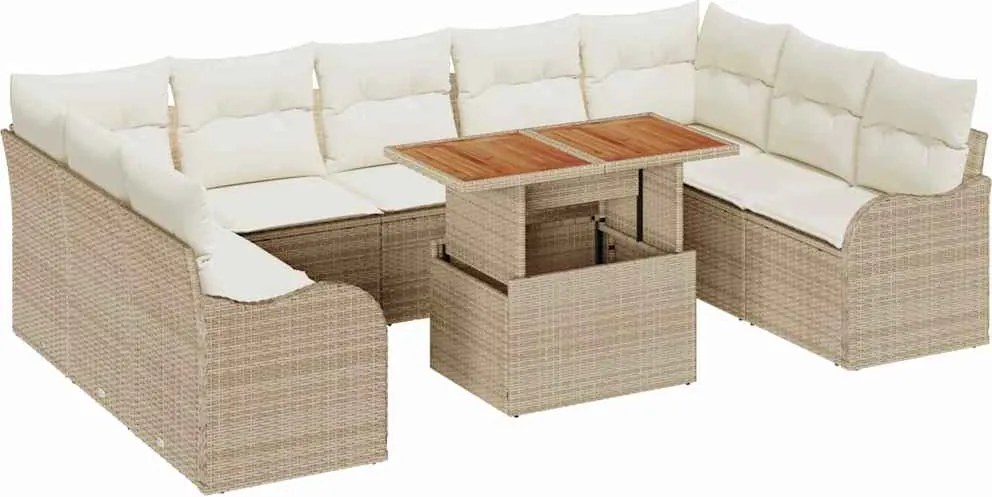 vidaXL Set de canapele pentru grădină 10 pcs Bej Rattan poli