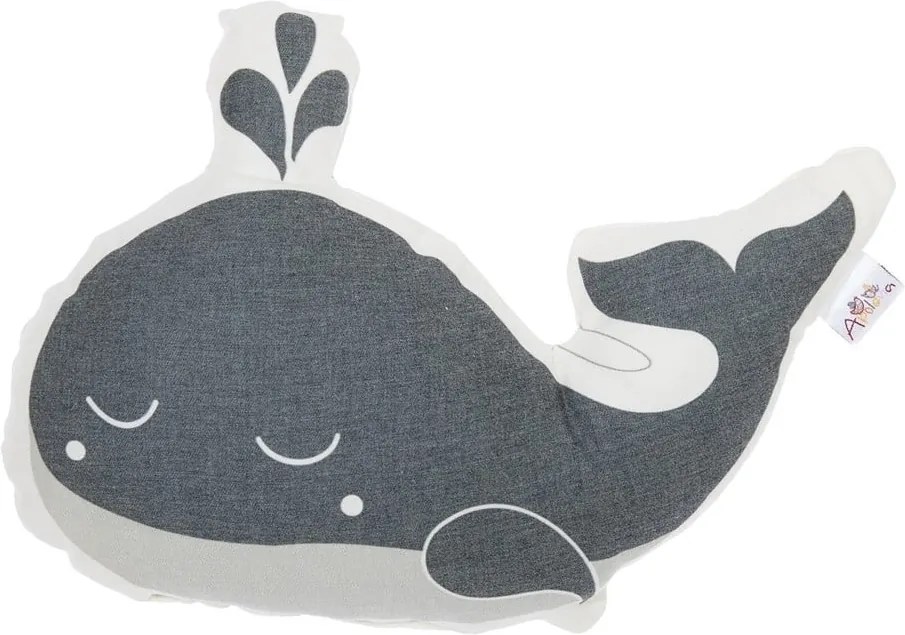 Pernă din amestec de bumbac pentru copii Mike & Co. NEW YORK Pillow Toy Whale, 35 x 24 cm, gri