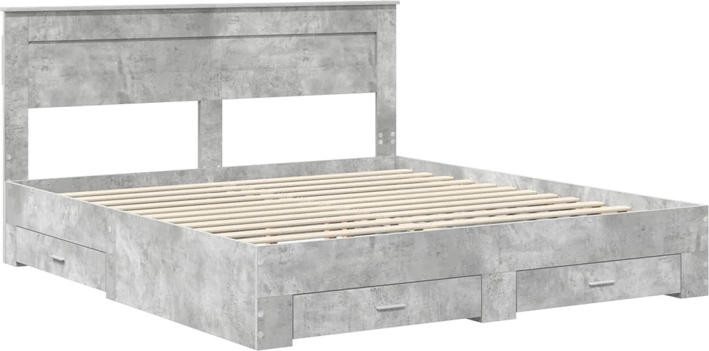 vidaXL Cadru de pat cu sertar Gri din beton 200 x 200 cm Lemn compozit