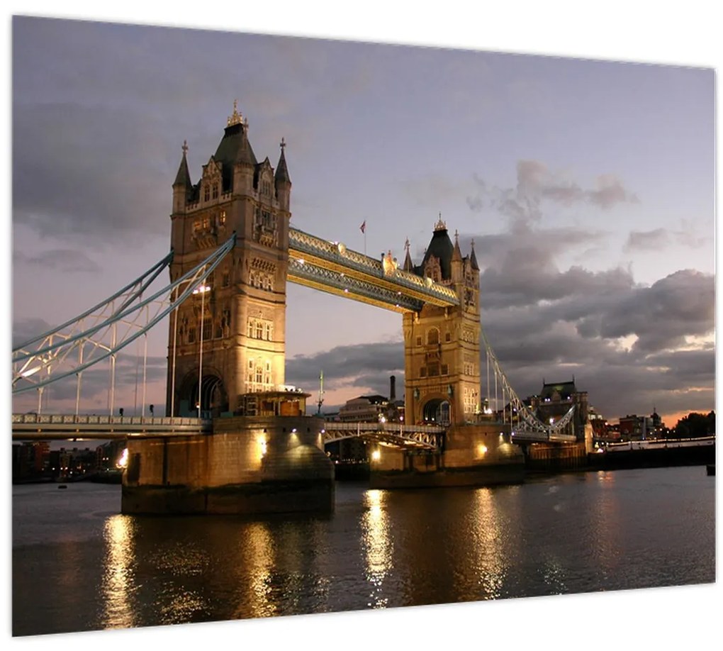 Tablou pe sticlă - Tower Bridge la noapte (70x50 cm)