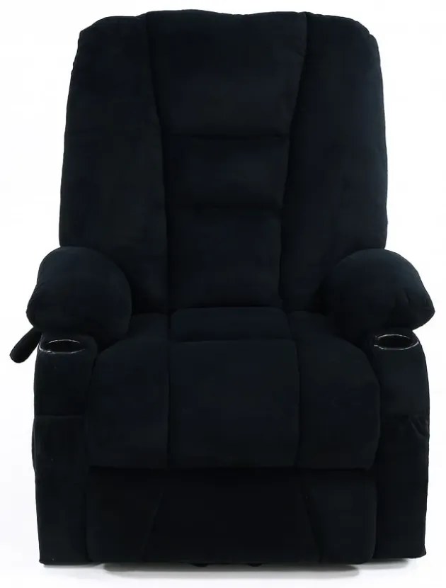 Fotoliu Electric Power Lift&Recliner, ridicare și rabatare, masaj și incalzire, porturi USB, suporturi pentru pahare, buzunare laterale, telecomenzi, textil, Negru