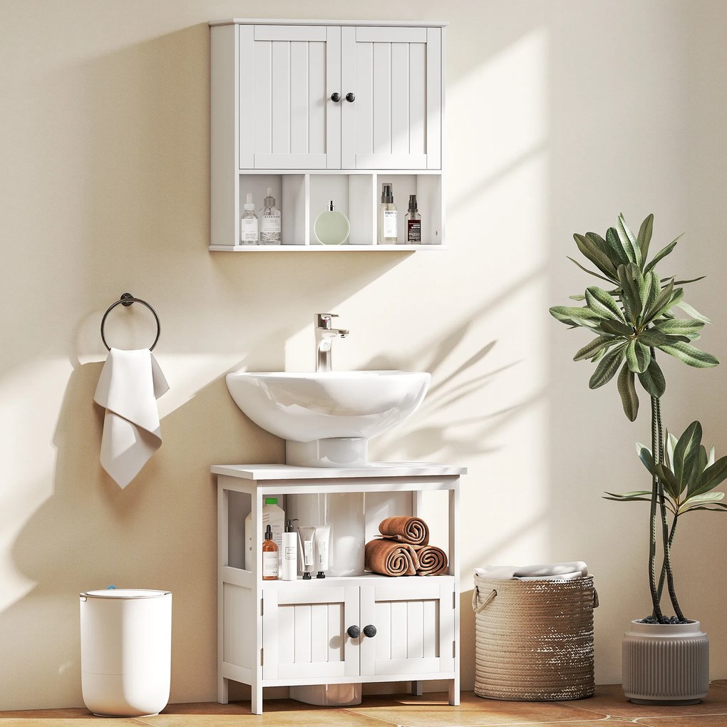 kleankin Dulap Sub Chiuvetă cu Raft și 2 Uși 60x30x60 cm Alb | Aosom Romania