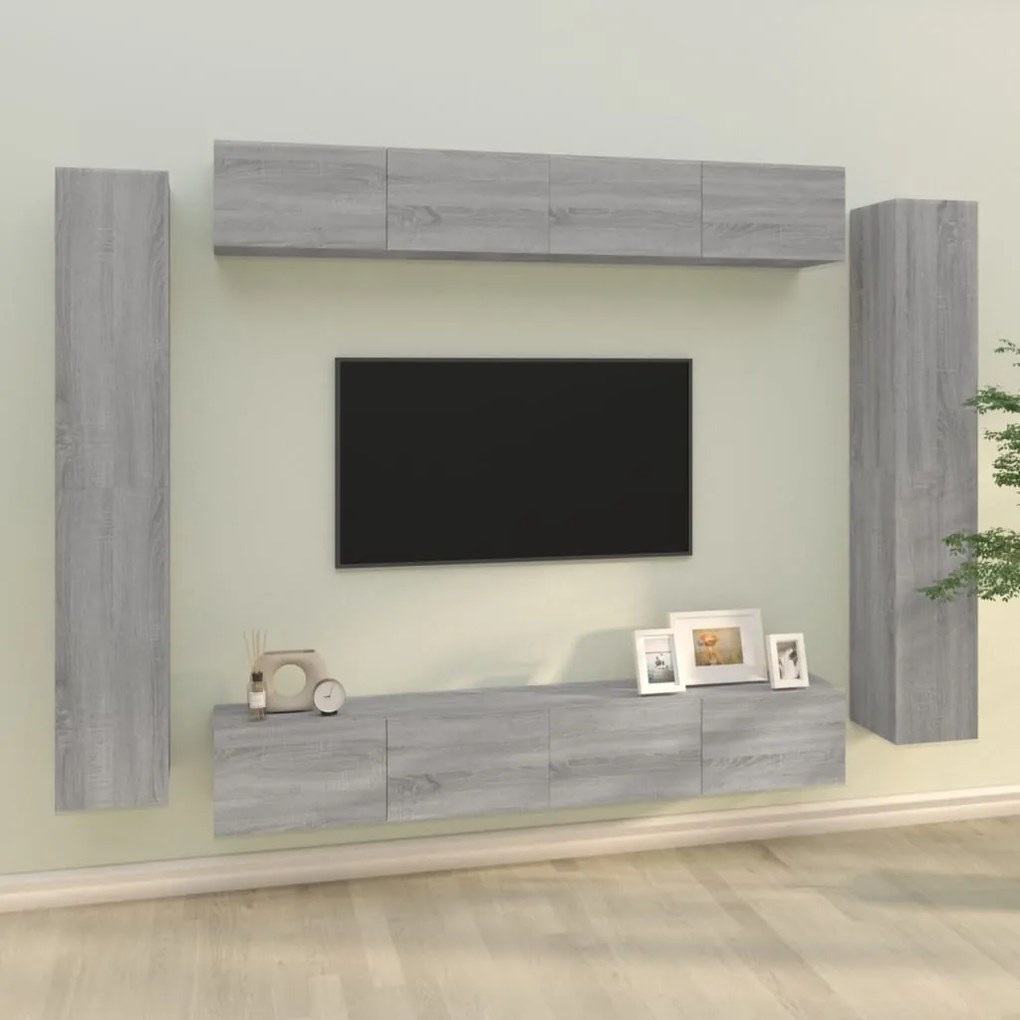 3114300 vidaXL Set dulap TV, 8 piese, gri sonoma, lemn prelucrat
