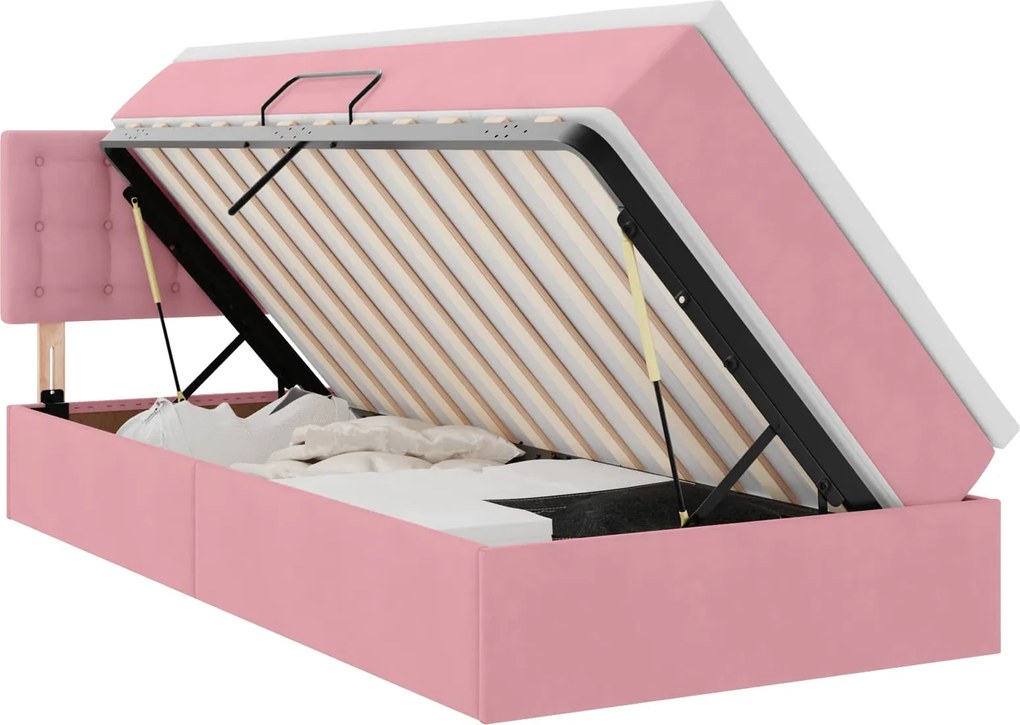 vidaXL Pat cu storage cu saltea cu headboard Roz 90 x 200 cm Catifea