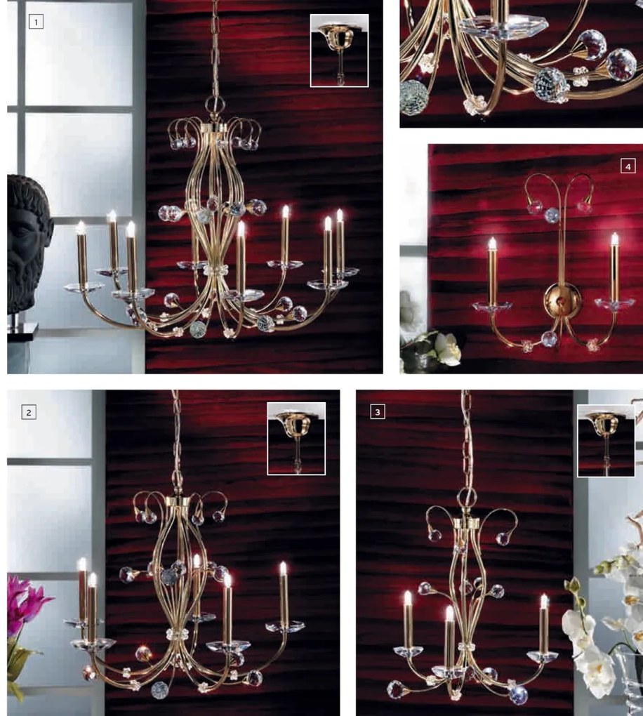 Candelabru elegant de lux cristal Swarovski Eremitage 8L 24K gold