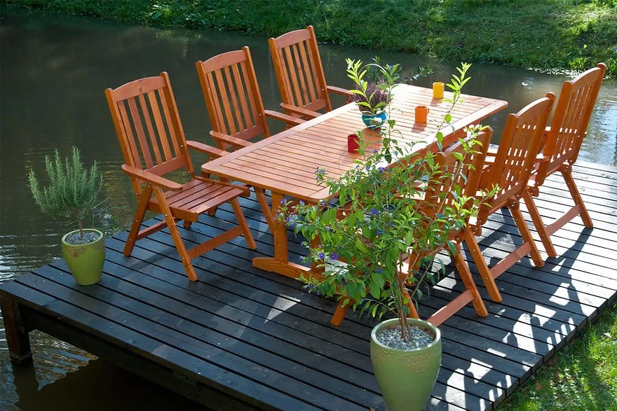 Set mobilier gradina pliabil si extensibil Bonaza, 210 cm, cires, 6 pers.