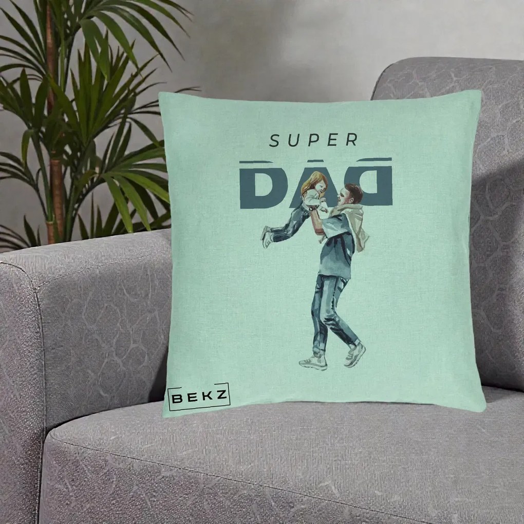 Cadou pentru Tata - Perna Personalizata Super DAD Tata si Fiica, 40x40 cm, Verde Menta, Husa Detasabila, Perna Inclusa, BEKZ®