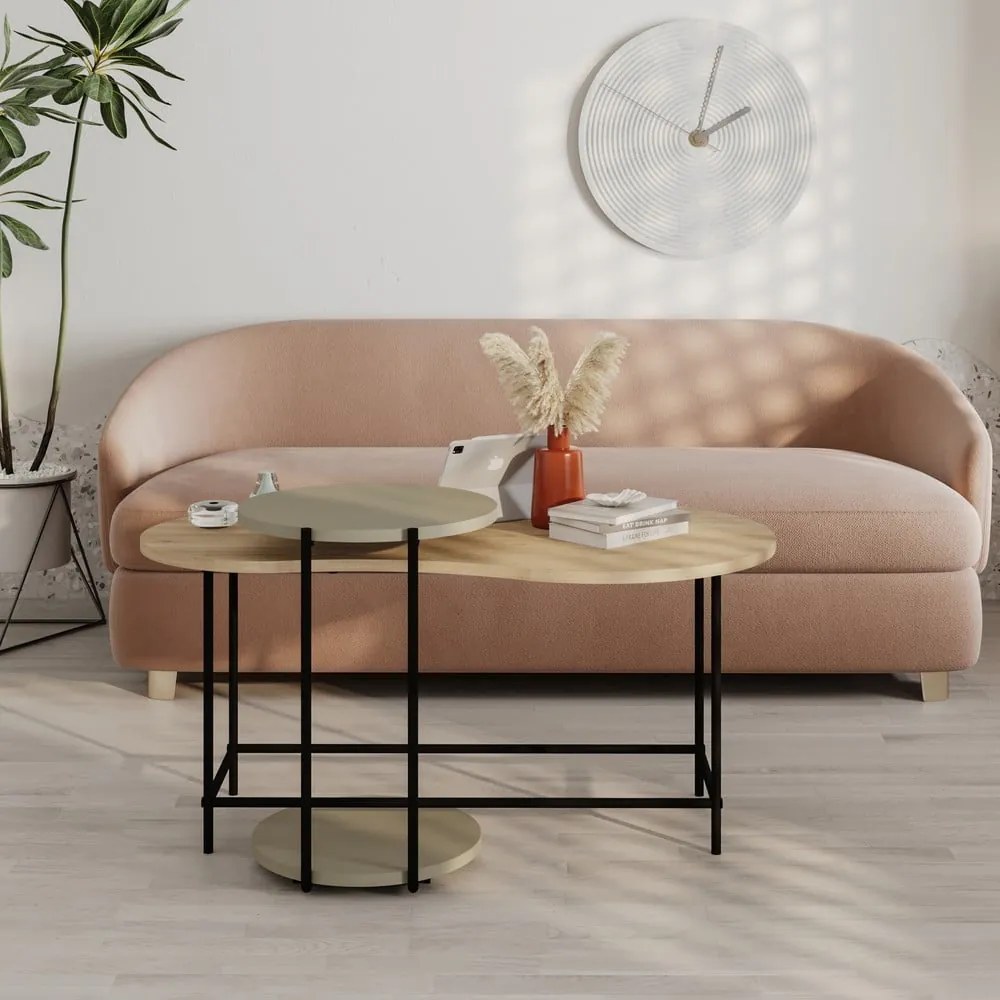 Măsuțe de cafea 2 buc. cu blat cu aspect de lemn de stejar 65x103 cm Rosie – Marckeric