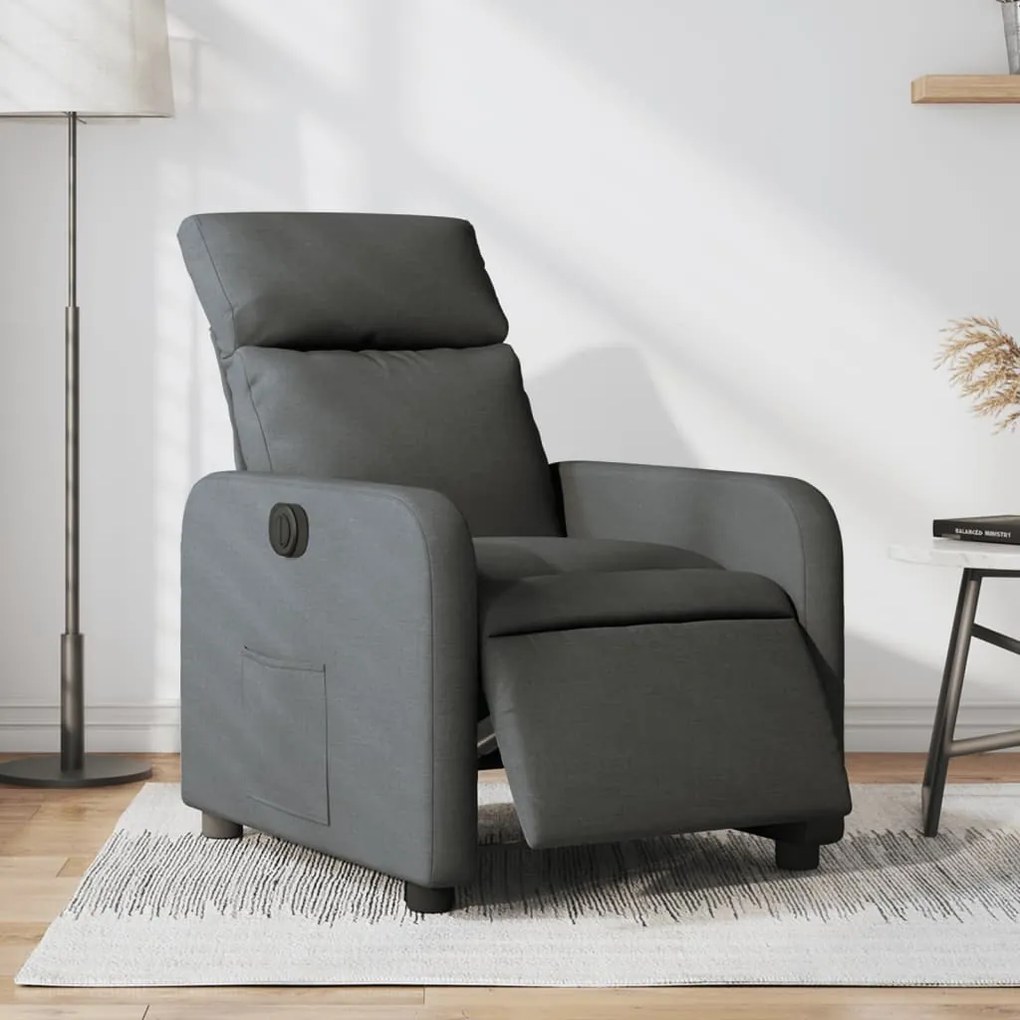 vidaXL Fotoliu rabatabil electric, gri închis, material textil