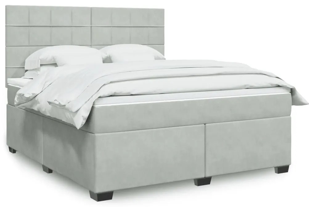 vidaXL Pat box spring cu saltea, gri deschis, 180x200 cm, catifea