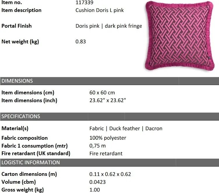 Perna decorativa design LUX Doris L roz, 60x60cm