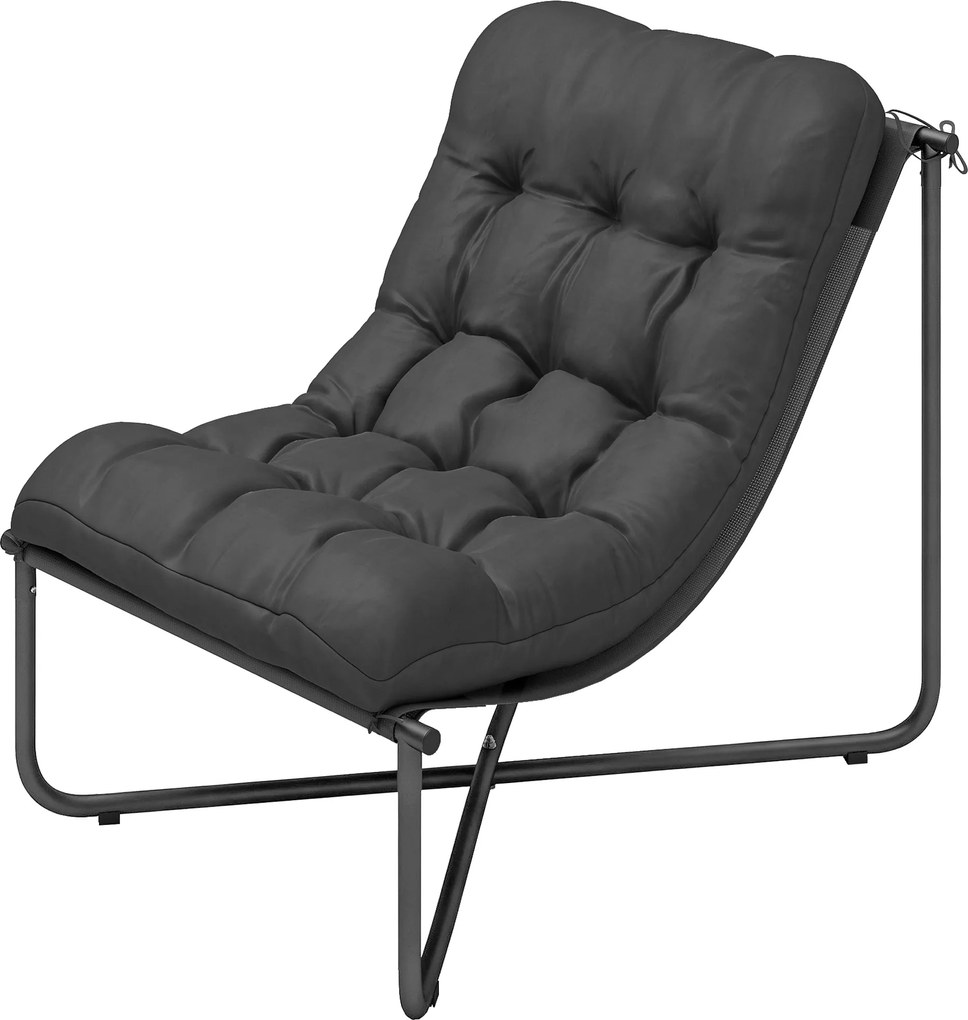 Outsunny Fotoliu lounge outdoor, fotoliu ergonomic de grădină cu pernă prietenoasă pielii, șezut lat, cadru din oțel, gri închis | Aosom Romania