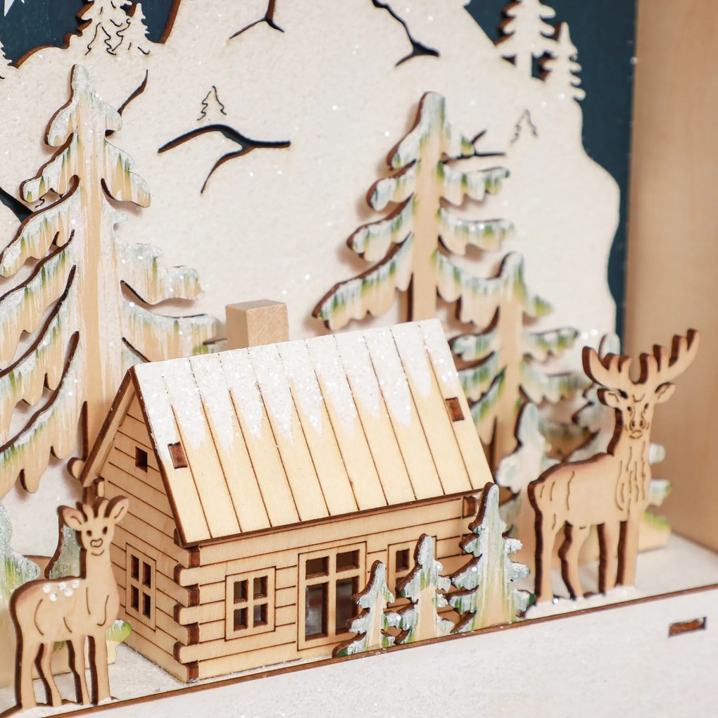 HOMCOM Calendar de Advent cu LED, decorațiuni de Crăciun din lemn, 24 sertare de umplut, decorațiune luminoasă, roșu | Aosom Romania