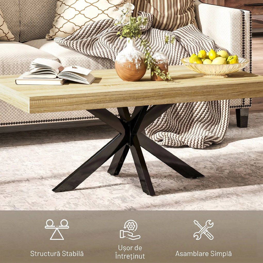 HOMCOM Măsuță de Cafea Industrială, Masă Dreptunghiulară cu Cadru din Oțel Încrucișat pentru Camera de Zi, 110x60x45 cm, Natural