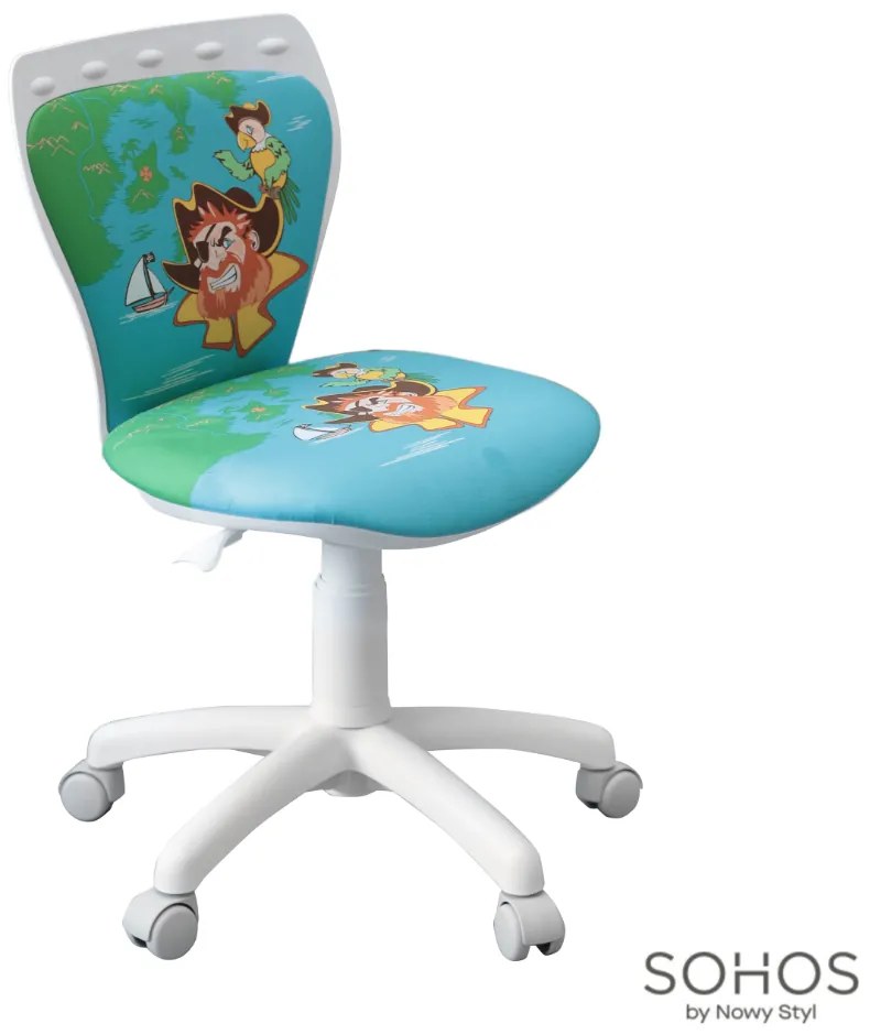 Scaun de birou pentru copii Ministyle, baza alba, textil Foxy Pirate