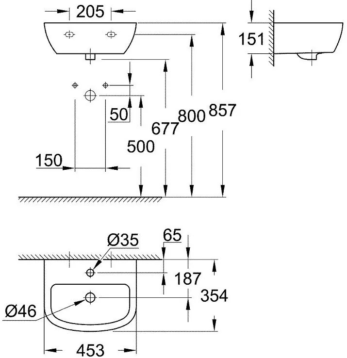 Lavoar baie suspendat Grohe Bau Ceramic 45x35 cm
