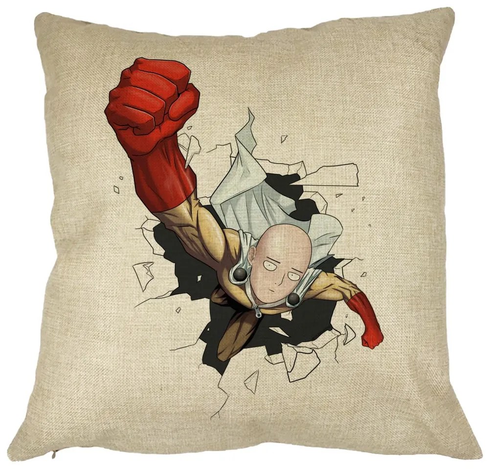 Perna Decorativa cu One Punch man, 40x40 cm, Husa Detasabila, Burduf