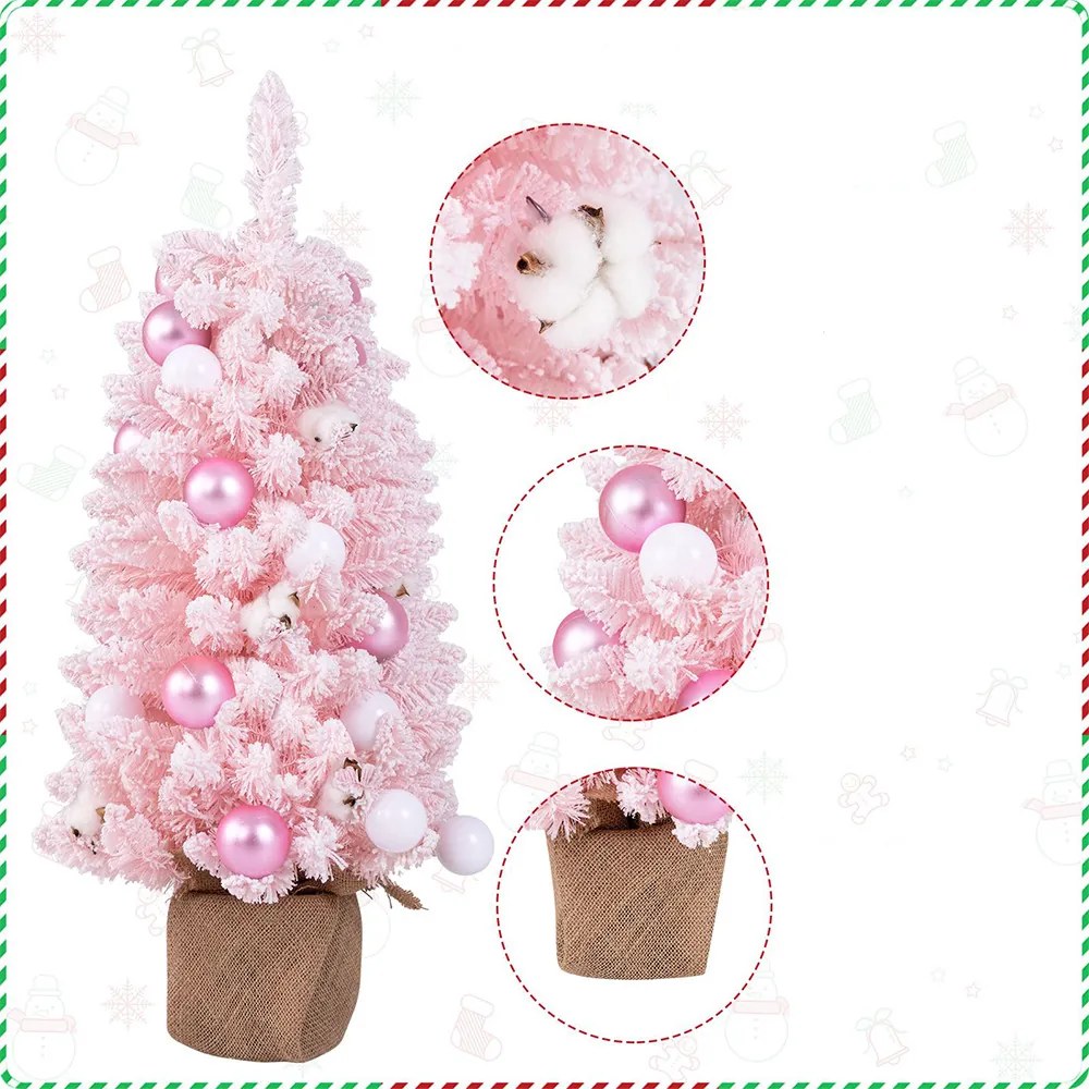 Brad de Crăciun Artificial Zăpezit cu Ornamente 90cm Roz