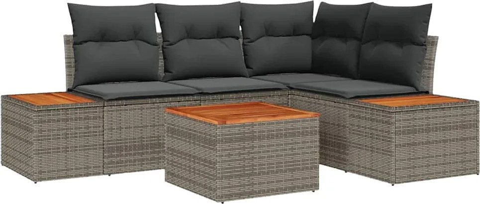 vidaXL Set de canapele pentru grădină cu pernă 4 pcs Gri Poliratan