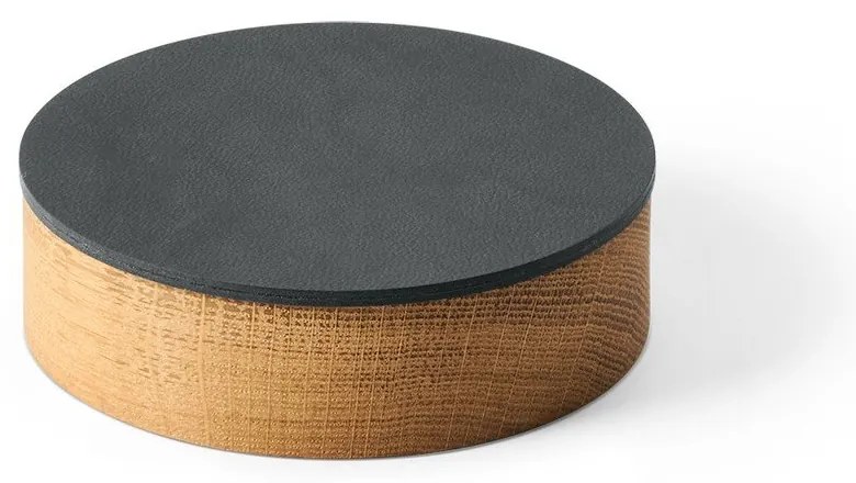 Cutie de depozitare gri antracit-în culoare naturală din lemn și din piele ecologică cu capac, decorativă ø 11x3,5 cm Circle Nupo – LIND DNA