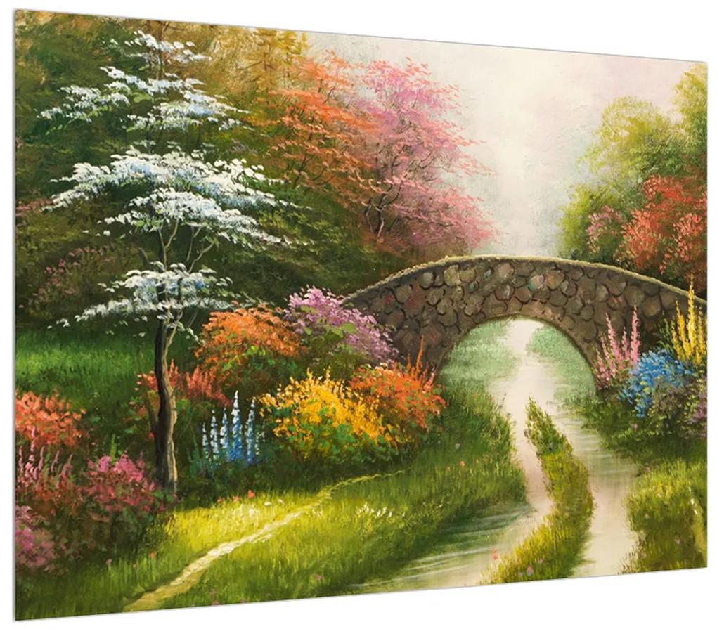 Tablou cu peisaj înflorit pictat (70x50 cm), în 40 de alte dimensiuni noi