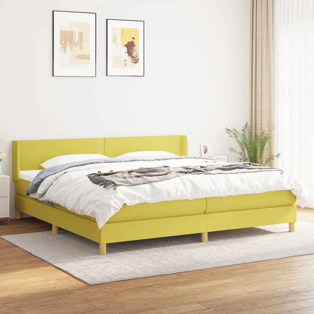 Pat box spring cu saltea, verde, 200x200 cm, textil Verde, 200 x 200 cm, Design simplu