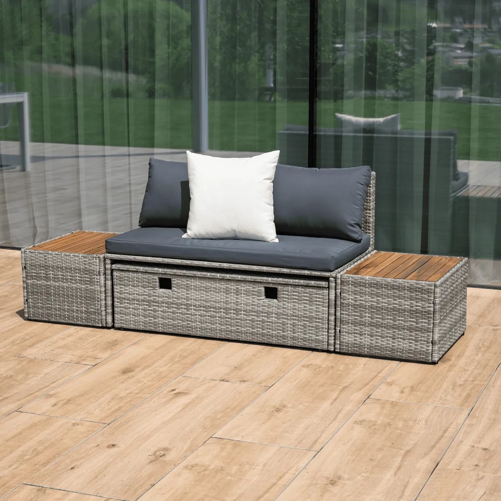 Set rattan de grădină DEBRA, gri/natural/crem