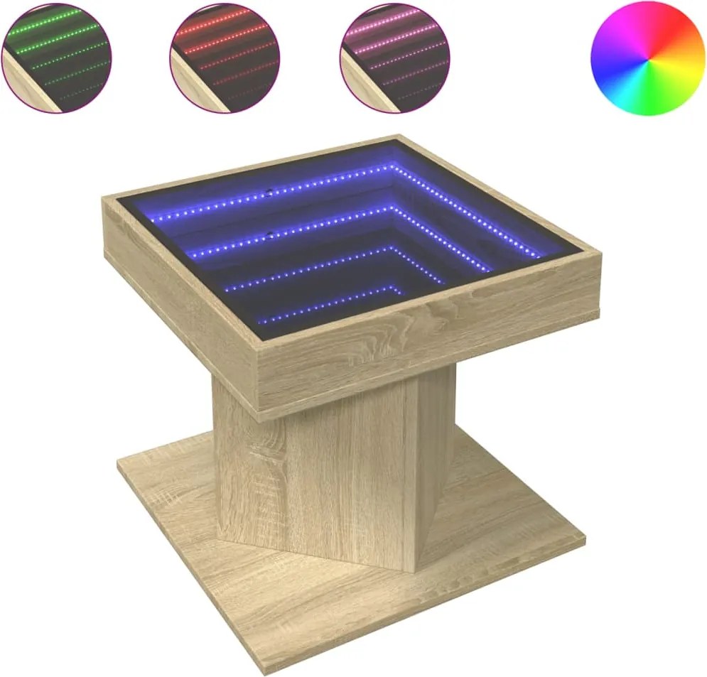 vidaXL Măsuță de cafea cu LED stejar sonoma 50x50x45 cm lemn prelucrat