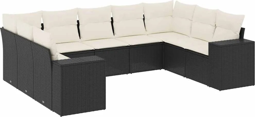 vidaXL Set mobilier de grădină cu perne, 9 piese, negru, poliratan