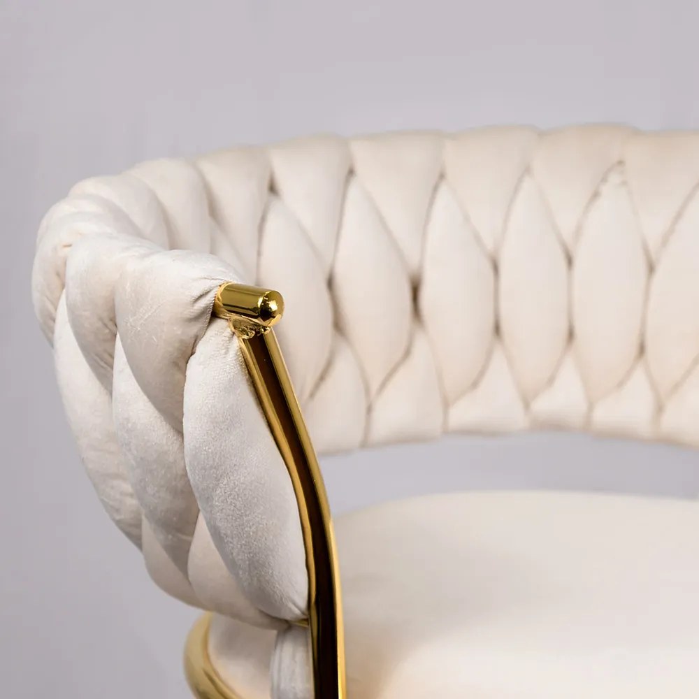 Scaun de bar din catifea cu bază metalică aurie ABS 118 crem