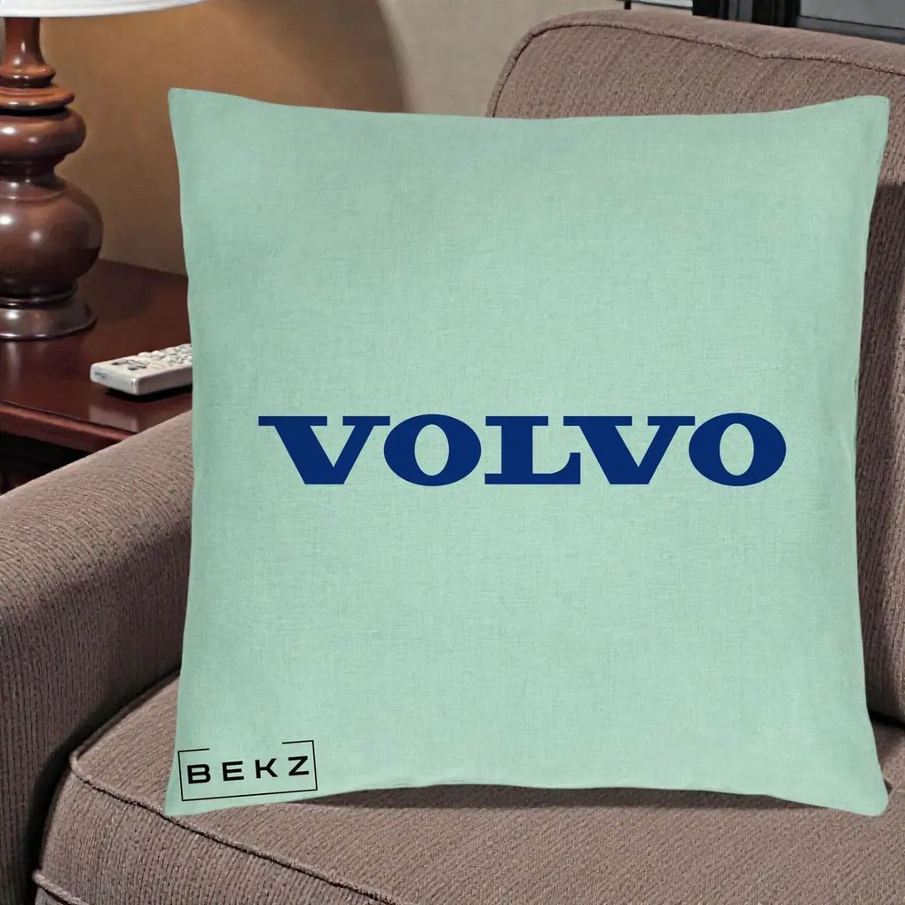 Perna Personalizata cu emblema Volvo, 40x40 cm, Verde Menta, Husa Detasabila, Perna Inclusa, BEKZ®