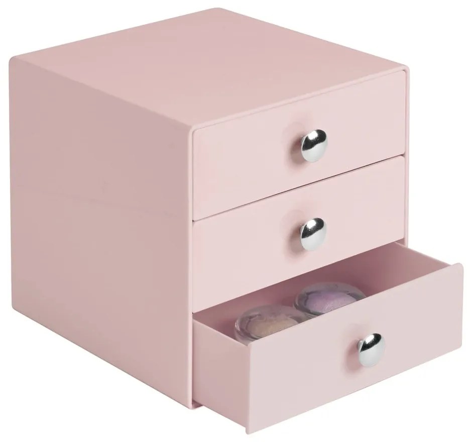 Organizator cu 3 sertare iDesign, 16,5 x 16,5 cm, roz