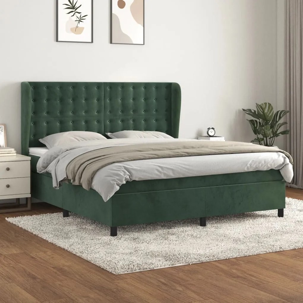 3129468 vidaXL Pat box spring cu saltea, verde închis, 180x200 cm, catifea