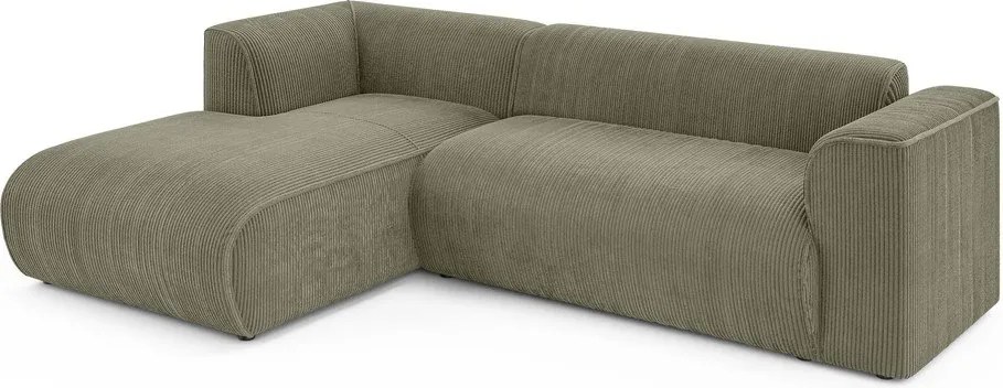 Colțar verde cu tapițerie din catifea reiată (cu colț pe partea stângă/cu șezlong) Merid – Ropez