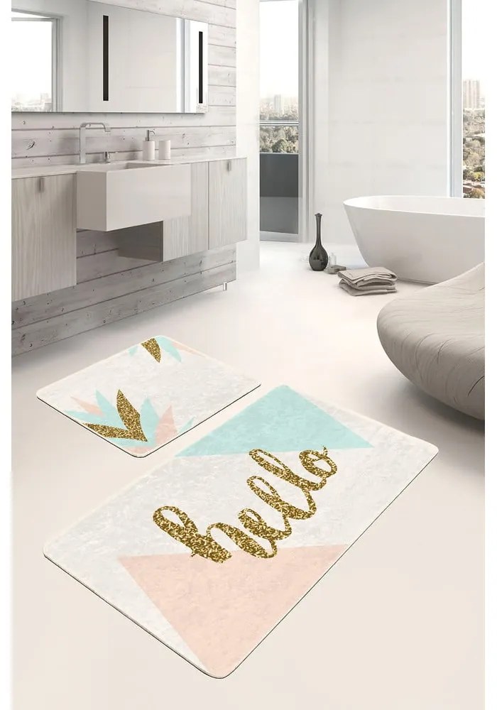 Covorașe de baie crem/aurii 2 buc. din catifea 60x100 cm Hello – Mila Home