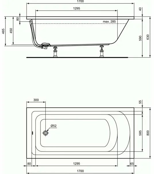 Cada dreptunghiulara Ideal Standard Hotline 170x80 cm