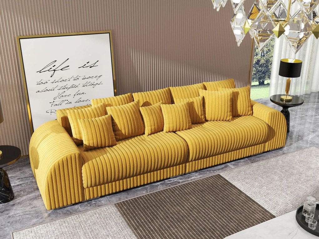 Canapea extensibilă dumonde cu 2 lăzi de depozitare si sezut confortabil din spuma high-density, Verona Ambiance Mustar 310x100 cm