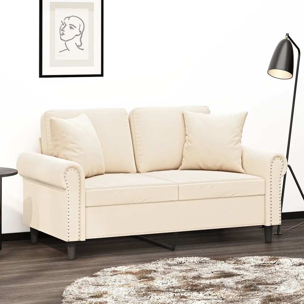 3153203 vidaXL Canapea cu 2 locuri cu perne&pernuțe, crem, 120 cm, catifea