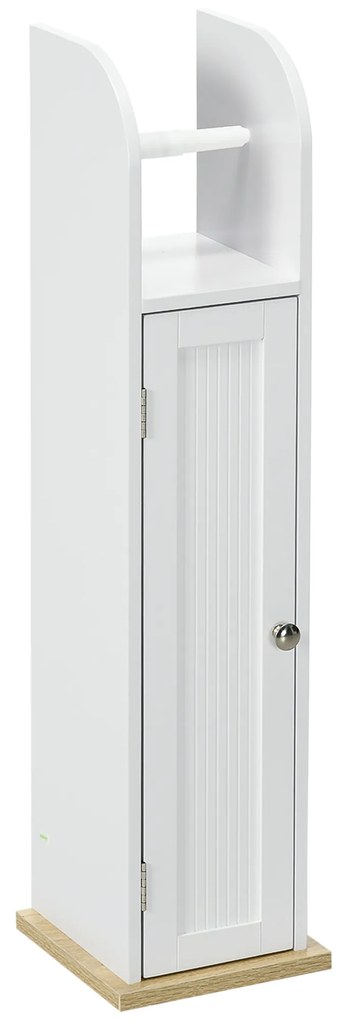 kleankin Mobilier pentru baie suport pentru hartie igienica cu dulap si rafturi reglabile 20 x 20 x 80 cm alb | Aosom Romania