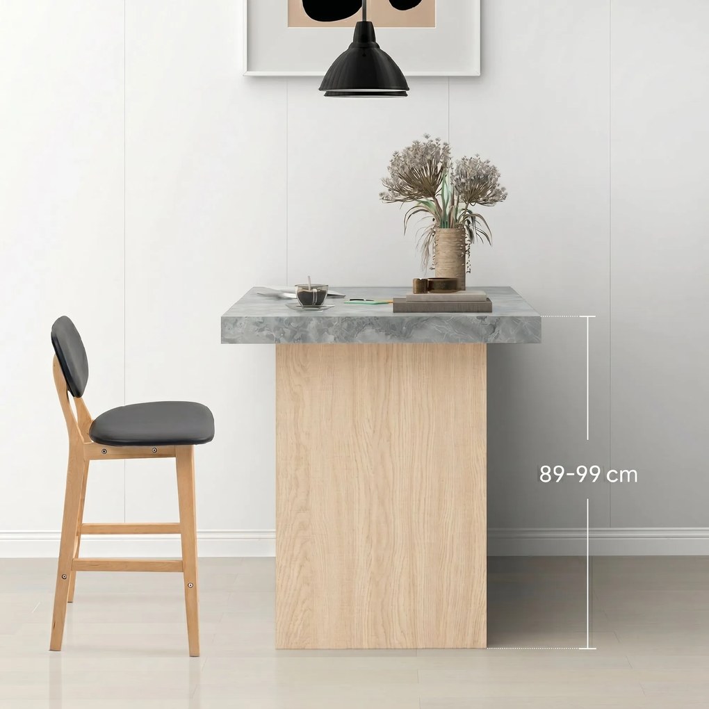 HOMCOM Set 2 Taburete cu Spătar și Tapițerie din Piele Artificială, Taburete Înalte din Lemn, 42x47x92 cm, Negru | Aosom Romania