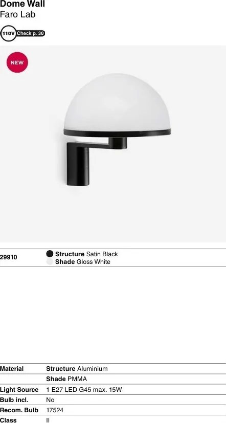 Aplica de perete neagra design minimalist DOME