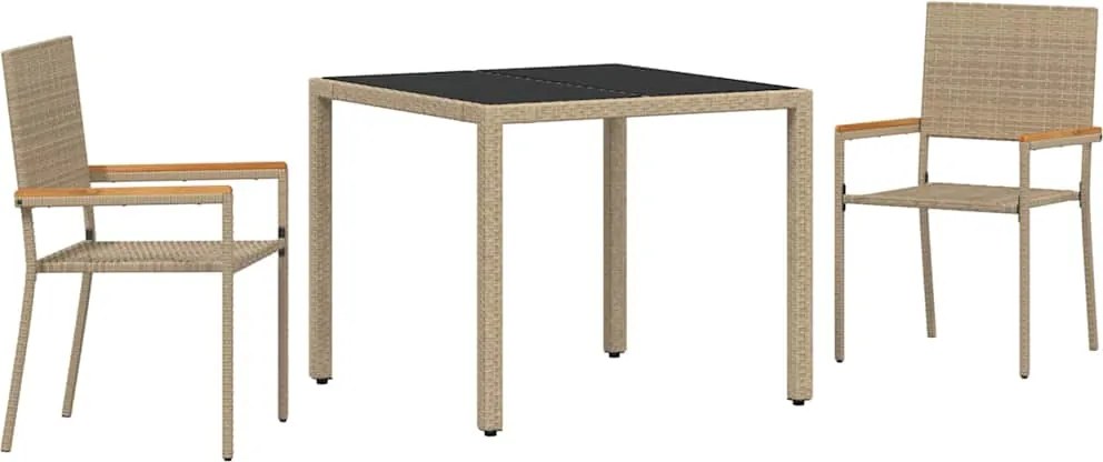 vidaXL Set de masă pentru grădină 3 pcs Bej poliratan