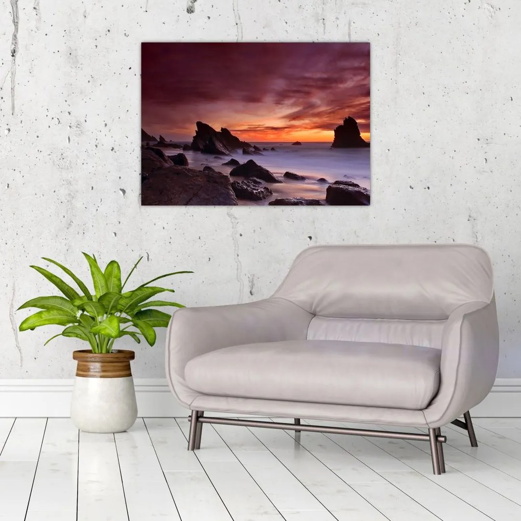 Tablou cu apus de soare pe mal (70x50 cm)