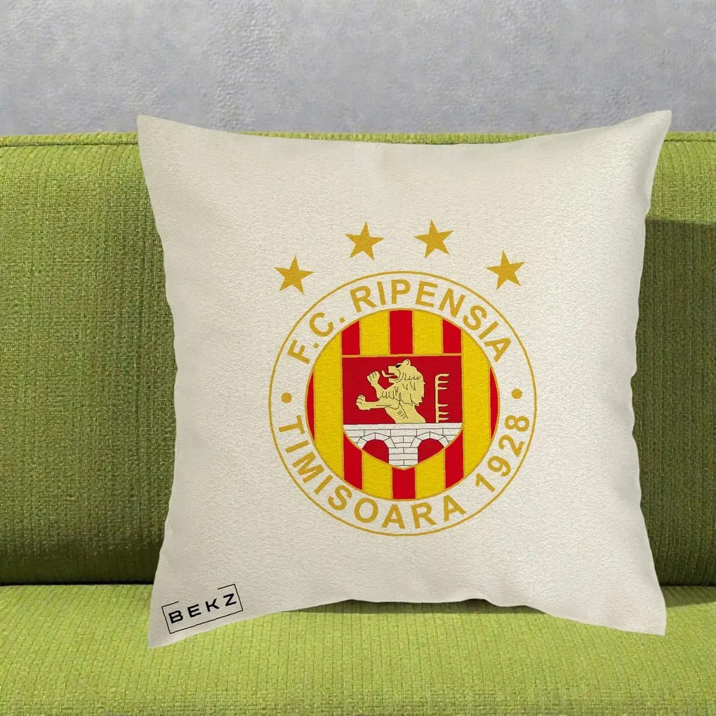 Perna Personalizata FC Ripensia Timisoara 1928, 40x40 cm, Ecru, Husa Detasabila, Perna Inclusa, BEKZ®